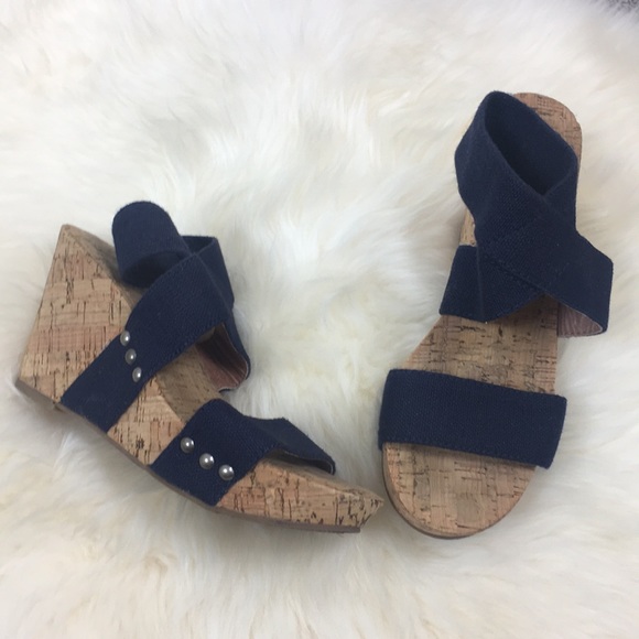 Lucky Brand Shoes - Lucky Brand Navy Blue & Cork Wedges Size 6